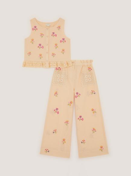 Monsoon Kids' Cassia Top and Trouser Set, Cream/Multi - view 2, Cream/Multi