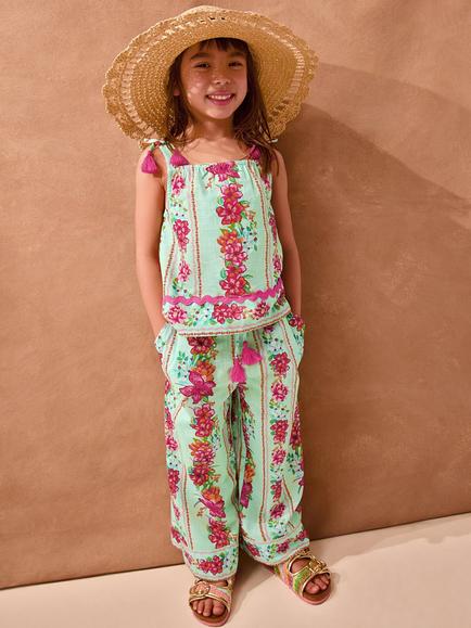 Monsoon Kids' Vintage Floral Tank Top & Trousers Set, Aqua, Aqua