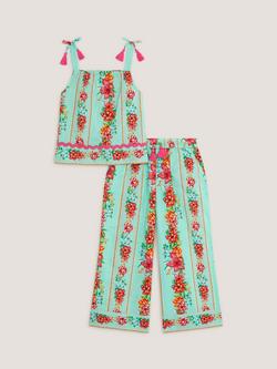 Monsoon Kids' Vintage Floral Tank Top & Trousers Set, Aqua - view 2, Aqua
