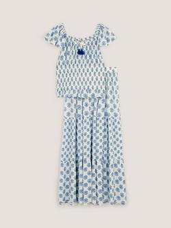 Monsoon Kids' Floral Smock Top and Maxi Skirt Set, White, White