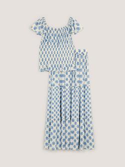 Monsoon Kids' Floral Smock Top and Maxi Skirt Set, White - view 2, White