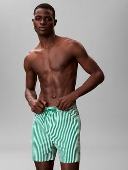 Calvin Klein Stripe Performance Woven Swim Shorts, Green Mid, Green Mid