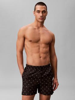 Calvin Klein Logo Pattern Performance Woven Swim Shorts, Black, Black