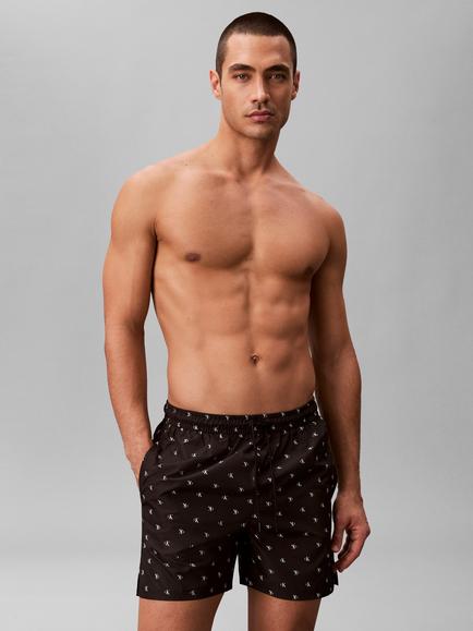Calvin Klein Logo Pattern Performance Woven Swim Shorts, Black, Black