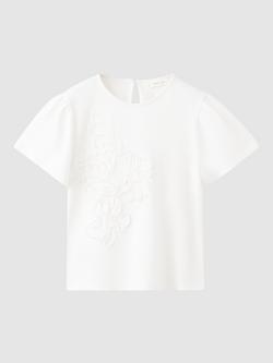 Mango Kids' Short Sleeve Button Neck T-Shirt, Off White, Off White