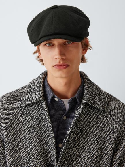 John Lewis Moons Wool Plain Bakerboy Hat, Black, Black