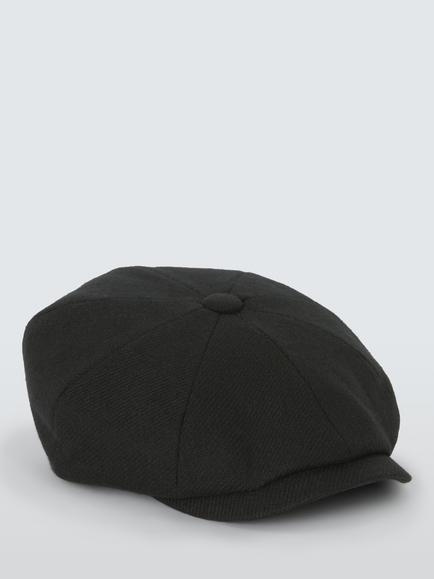 John Lewis Wool Plain Bakerboy Hat, Black, Black