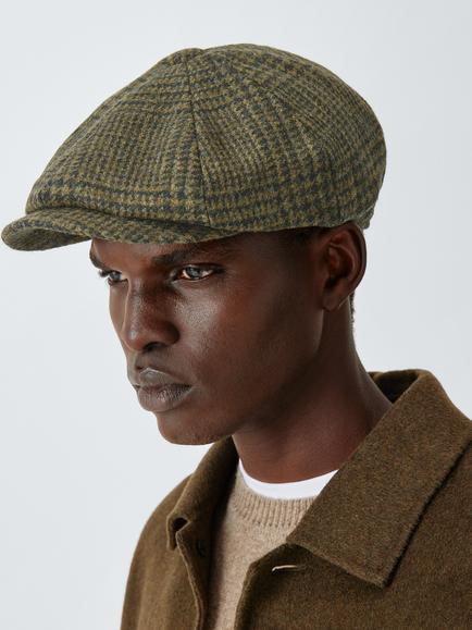 John Lewis Wool Check Bakerboy Hat, Green, Green