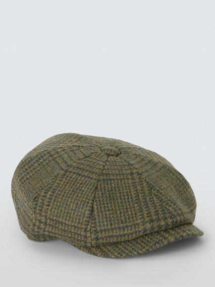 John Lewis Wool Check Bakerboy Hat, Green - view 2, Green