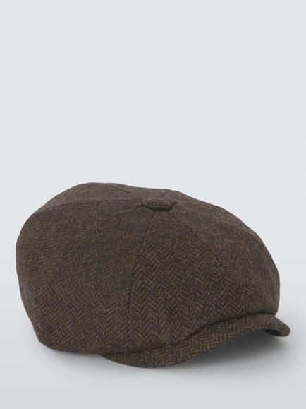 John Lewis Wool Herringbone Bakerboy Hat, Chocolate Brown, Chocolate Brown