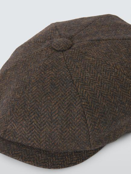 John Lewis Wool Herringbone Bakerboy Hat, Chocolate Brown - view 2, Chocolate Brown