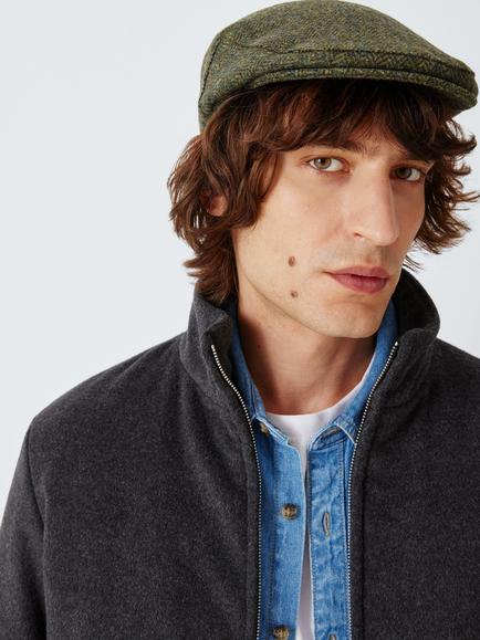 John Lewis Wool Herringbone Flat Cap, Olive Green, Olive Green