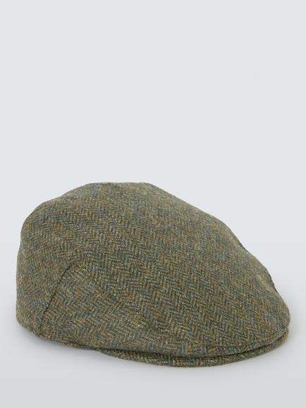 John Lewis Wool Herringbone Flat Cap, Olive Green - view 2, Olive Green