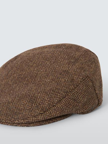 John Lewis Wool Herringbone Flat Cap, Walnut Brown - view 2, Walnut Brown