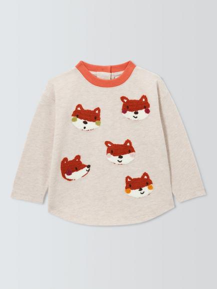 John Lewis Baby Fox Appliqué Long Sleeve Top, Natural, Natural