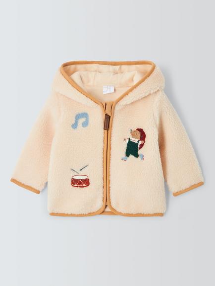 John Lewis Baby Appliqué Borg Hoodie, Natural, Natural