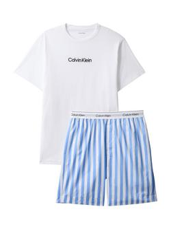Calvin Klein Cotton Lounge T-shirt Jersey Set, Blue/White - view 2, Blue/White