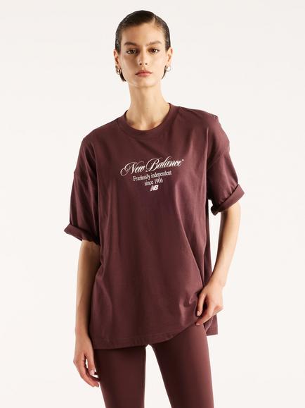 New Balance Cotton Pressed Flowers Memo Oversized T-Shirt, Cherry Leather, Cherry Leather