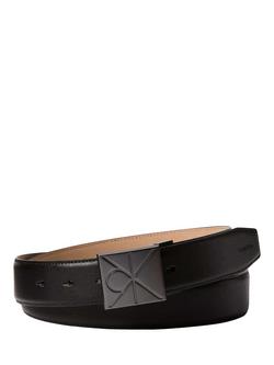 Calvin Klein Emblem Plaque Leather Belt, Black, Black