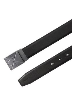 Calvin Klein Emblem Plaque Leather Belt, Black - view 2, Black