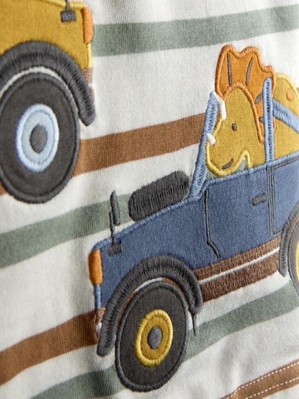 JoJo Maman Bébé Kids' Dino Truck Appliqué T-Shirt, Cream - view 2, Cream
