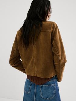 Mango Laura Cropped Pure Suede Jacket, Tobacco - view 2, Tobacco