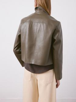 Mango Sabi V-Neck Faux Leather Jacket, Olive - view 2, Olive
