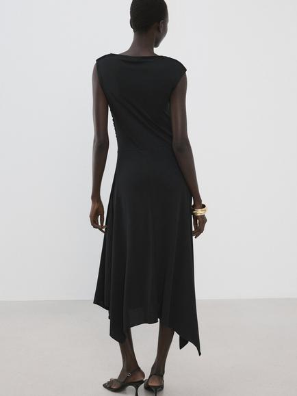Mango Asymmetric Midi Dress, Black - view 2, Black