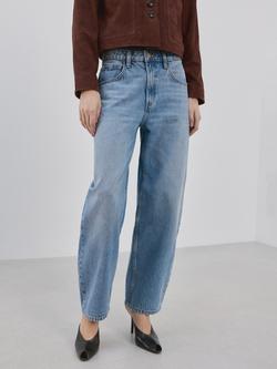 Mango High Rise Barrel Wide Leg Jeans, Blue, Blue