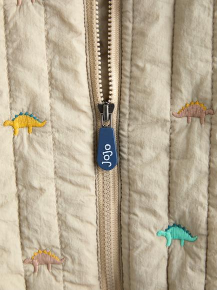 JoJo Maman Bébé Kids' Quilted Dino Embroidered Jacket, Beige/Multi - view 2, Beige/Multi