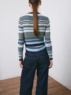 Mango Mina Cropped Stripe Cardigan, Blue - view 2, Blue