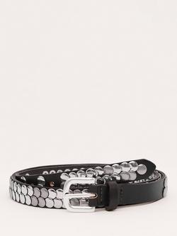 Mango Seltia Studded Pure Leather Belt, Chocolate, Chocolate
