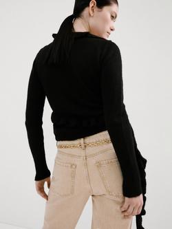 Mango V-Neck Ruffle Knit Cardigan, Anthracite - view 2, Anthracite