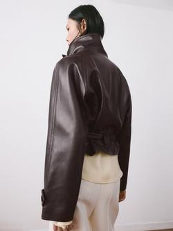 Mango Auro Belted Faux Leather Jacket, Garnet - view 2, Garnet