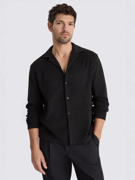 Moss Terry Towelling Cuban Collar Shirt, Black