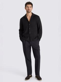 Moss Button Through Short Sleeve Towelling Shirt - view 2, Black
