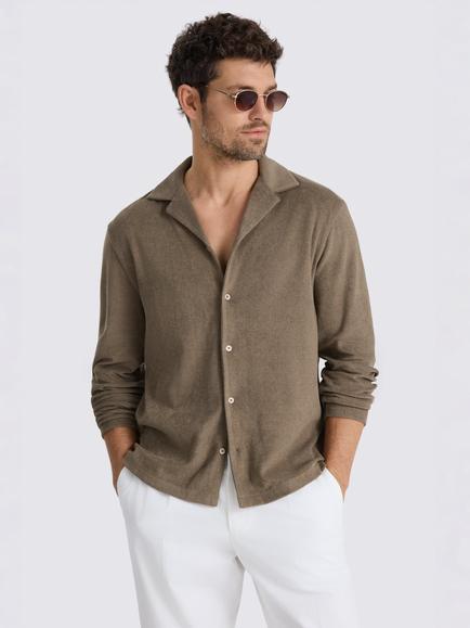 Moss Terry Towelling Cuban Collar Shirt, Taupe