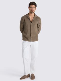 Moss Button Through Short Sleeve Towelling Shirt - view 2, Taupe