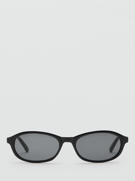 Mango Oval Semi-Transparent Thin Frame Sunglasses, Black/Grey, Black/Grey