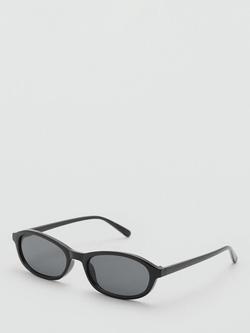 Mango Oval Semi-Transparent Thin Frame Sunglasses, Black/Grey - view 2, Black/Grey