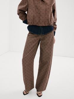 Mango High Rise Polka Dot Wide Leg Jeans, Chocolate, Chocolate