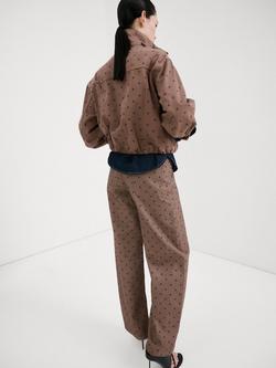 Mango High Rise Polka Dot Wide Leg Jeans, Chocolate - view 2, Chocolate