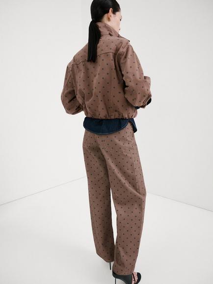 Mango High Rise Polka Dot Wide Leg Jeans, Chocolate - view 2, Chocolate