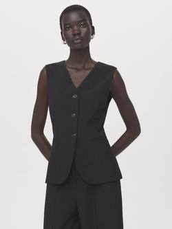 Mango Pinstripe Waistcoat Jumpsuit, Black, Black