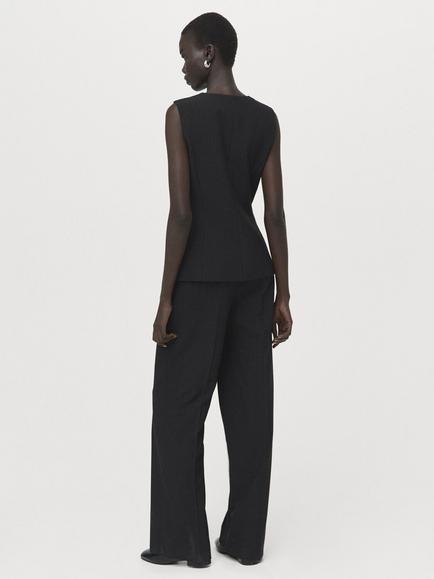 Mango Pinstripe Waistcoat Jumpsuit, Black - view 2, Black