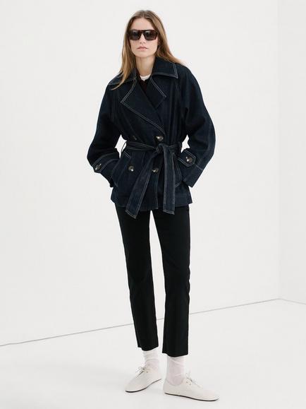 Mango Alma Denim Trench Jacket, Blue, Blue
