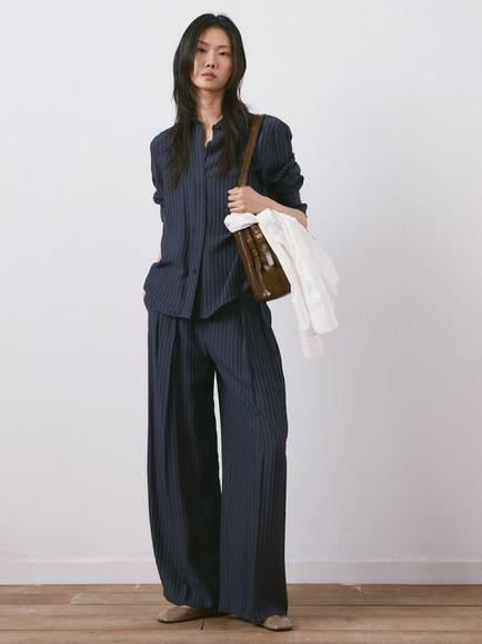 Mango Beli Pinstripe Shirt, Navy, Navy