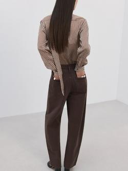 Mango Corbat Tie Neck Stripe Shirt, Brown - view 2, Brown