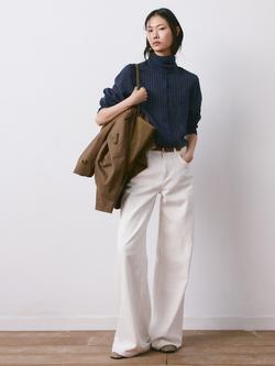 Mango Corbat Tie Neck Stripe Shirt, Navy, Navy