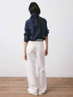 Mango Corbat Tie Neck Stripe Shirt, Navy - view 2, Navy